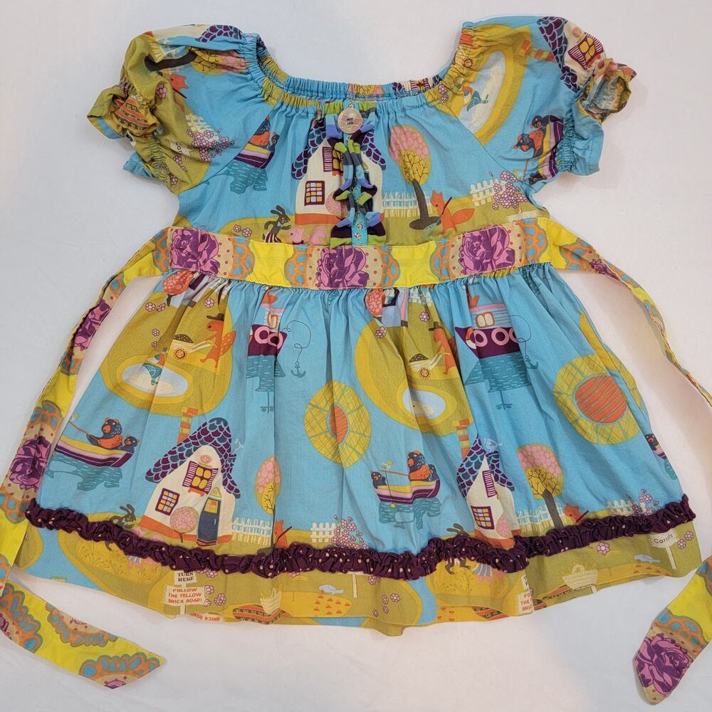 Matilda Jane Bright Blue Yellow Purple Village Print Peasant Top